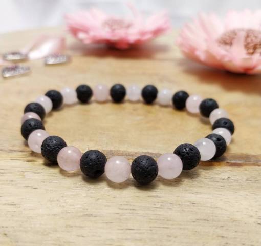 Bracelet Quartz rose et pierre de lave