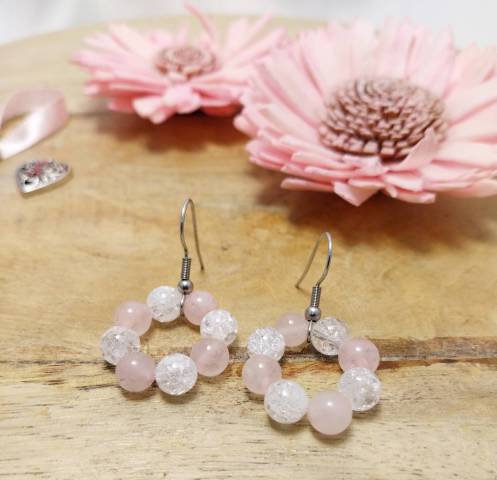 Boucles d'oreilles Quartz rose et cristal de roche