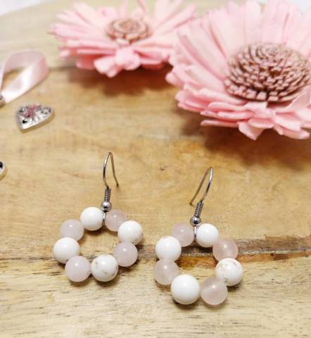Boucles d'oreilles Quartz rose et magnsite